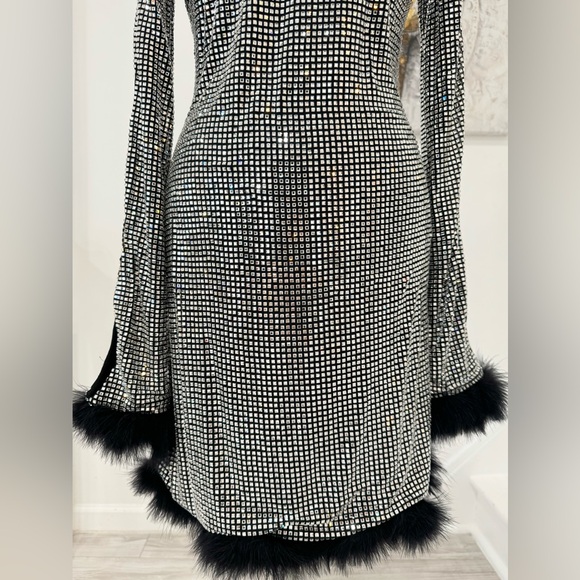 Mach & Mach Glass Embellished and Feather-Trim Mini Dress - Picture 8 of 16